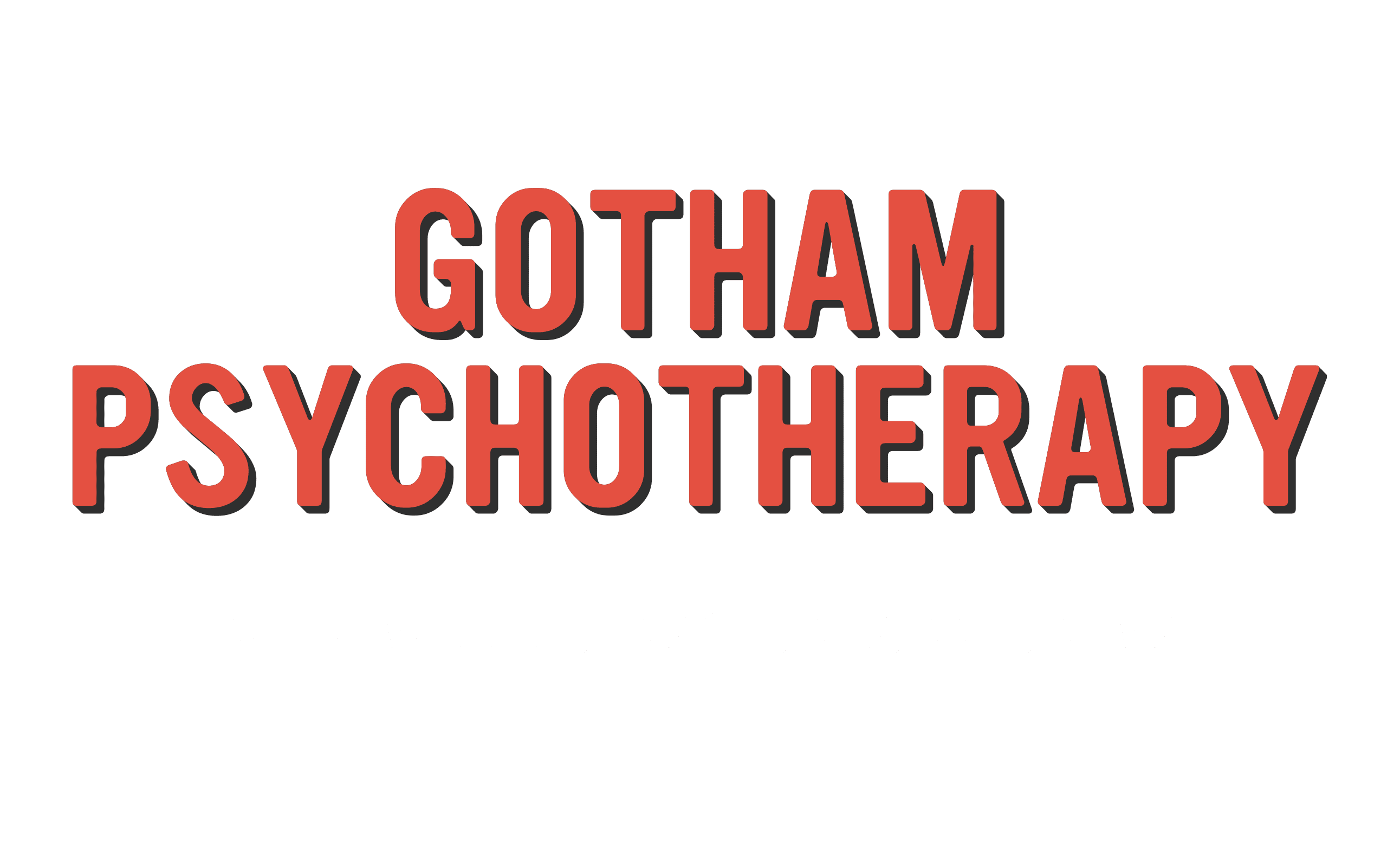 A green background with the words gotham psychotherapy in red.